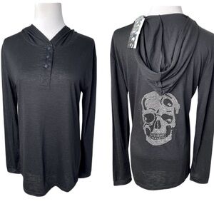 Kings of Cole Embellished Skull BF Henley Long Sleeve Shirt with Hood